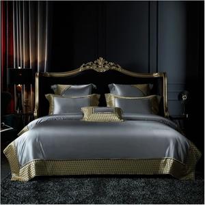 Generic Комплект постельного белья Royal Wedding из египетского хлопка с золотым кружевом и стеганым покрывалом