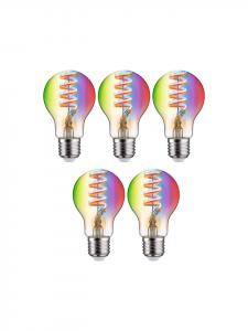 Paulmann Комплект из 5 светодиодных ламп ZB Fil RGBW AGL E27 470 лм 2200K-6500K с диммером, золотистый цвет, 230 В