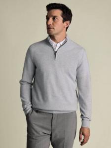 Кашемировый джемпер с молнией и воротником Charles Tyrwhitt, Ice Blue