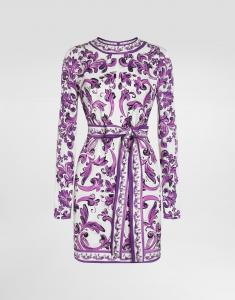 Платье из шармеза с принтом «майолика» Dolce & Gabbana, мультиколор