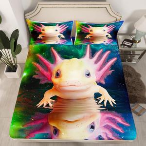 Erosebridal Комплект постельного белья Cute Axolotl с 3D принтом радужных аксолотлей и морских животных в стиле кавай для детской комнаты, Multi 09
