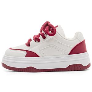 WARRIOR Женские легкие устойчивые к истиранию низкие скейтерские кроссовки для увеличения роста белый бордовый, цвет White Burgundy