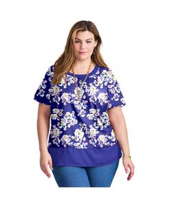 Женская блузка с цветными блоками по низу AVENUE, Ultra blue pretty flower