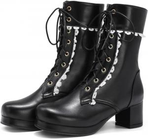 Ботинки Alyaafifa для женщин на щиколотке для боевых стилей, массивный каблук средней высоты, закрытый носок, шнуровка, кожаные короткие ботильоны, элегантные, удобные, для вечеринок, отдыха, путешествий, Рождества, Black