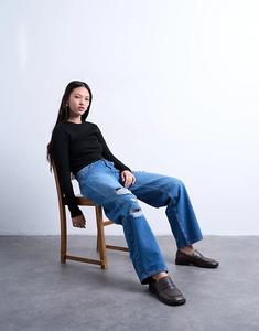 Джинсы Topshop с разрезами на бедрах, средне-синего цвета