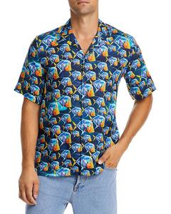 Короткий рукав, однотонная льняная рубашка Vilebrequin, синий