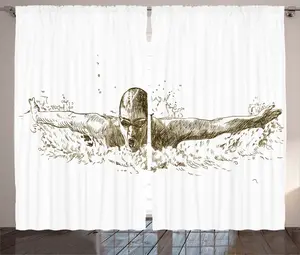 Штора ABAKUHAUS в черно-белом деревенском стиле, олимпийский вид плавания, универсальная ленточная штора для гостиной с петлями и крючками, 280 x 245 см, оливково-зеленый, белый Abakuhaus