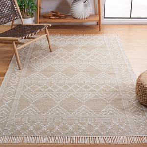 SAFAVIEH Kilim Collection ковер, 122 x 183 см, Beige & Ivory, ручной работы плоское плетение Moroccan Rustic Boho, идеально для помещений с высокой проходимостью: прихожая, гостиная, спальня (KLM308B)