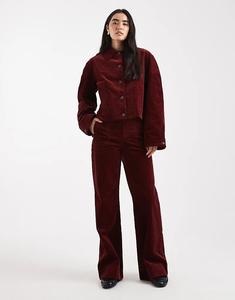 Широкие брюки ASOS DESIGN с карманами и вельветом бордового цвета