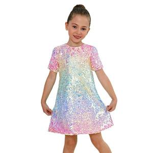 Детское платье с коротким рукавом и омбре-пайетками, размеры 3-12 2Bunnies, Ombre