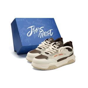 Антискользящие и износостойкие низкие скейтерские кроссовки на платформе унисекс JEANSWEST, бело-синие