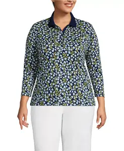 Поло с рукавом 3/4 из хлопка Supima больших размеров Lands' End, синий