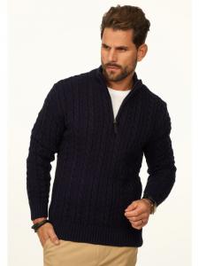 DAILY COTTON Мужской свитер крупной вязки с косами, темно-синего цвета