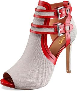 Женские сандалии-ботильоны XYD с открытым носком, двойной пряжкой, шпилькой, стильными вырезами для мероприятий и вечеринок, Red Gray