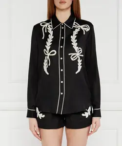 Вышитая атласная рубашка Regular fit Pinko, черный