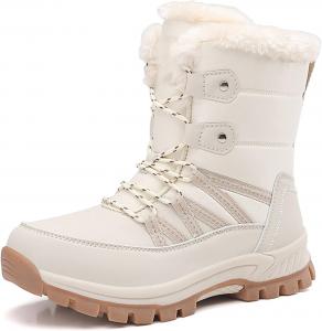 Зимние женские водонепроницаемые сапоги до середины икры - с регулируемой шнуровкой, классическим круглым носком, удобные, теплые, с мехом Generic, White