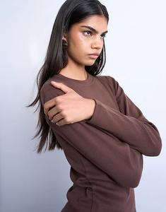 Повседневная футболка Topshop с длинным рукавом шоколадно-коричневого цвета