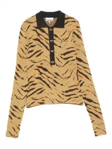Поло в зебровый принт GANNI, нейтральный