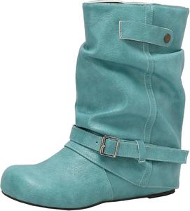 Женские элегантные повседневные ботинки с напуском, ботильоны на танкетке с круглым носком XIEPP, Green