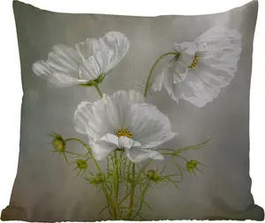 Подушка для улицы - Цветочный - Натюрморт - Мак - Белый - Ботанический - 60x60 см - Устойчива к погодным условиям - Подушка для отдыха - Декоративная - Подушка для сна MuchoWow