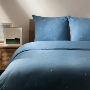 Наволочка Пододеяльник Постельное белье SKYLA Микрофибра Синий с вышивкой 220х200 + 2*50х60 см HOMLA Homla