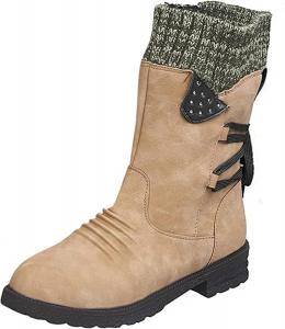 Женские зимние теплые сапоги с круглым носком, шнуровкой, вестерн на платформе, ковбойские ботинки, походные ботильоны, противоскользящие, для улицы, сапоги средней длины No Brand, 10.5 Khaki