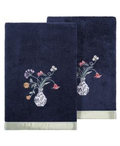 Набор банных полотенец Stella из турецкого хлопка, состоящий из 2 предметов, украшенных вышивкой Linum Home, цвет marine