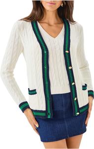 Свитер Lilly Pulitzer Women's Brockton Cardigan, Coconut X Fiddle Leaf Green Tipping