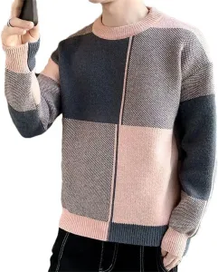 Мужской зимний вязаный пуловер — утепленный свитер с панелями, свободный с длинными рукавами