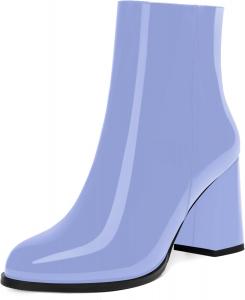 Женские ботинки SKYSTERRY на шнуровке с застежкой-молнией, лакированные, для улицы, с закрытым носком, толстым каблуком, высоким голенищем, каблук 3,3 дюйма, Lavender