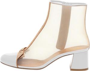 Женские уникальные ботильоны с округлым носком, тонкой сеткой, на щиколотку, с низким устойчивым каблуком, на молнии, изящные для вечеринок и свиданий, размер 4-16 США Wansseny, White