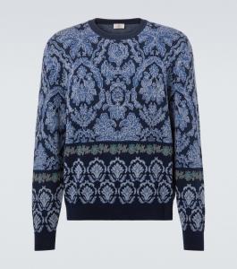 Свитер из хлопка с интарсией Etro, Multicolour On Blue Base