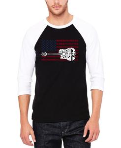 Мужская футболка-реглан America Rocks в бейсбольном стиле с надписью "Baseball" LA Pop Art, Black, White