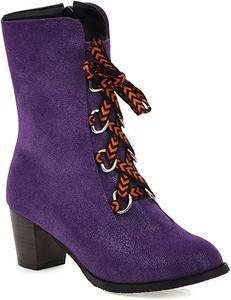 Женские джинсовые ботильоны VOKLIN с круглым носком, шнуровкой и застежкой-молнией, скуластый средний каблук, короткие вестерн-ботинки, Purple-Velvet Lined