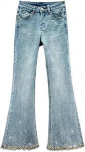 Женские джинсы Diamond осенние стрейч высокая посадка slim fit повседневные расклешенные