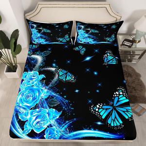 Erosebridal Комплект постельного белья Blue Butterfly с романтичным принтом бабочек и розовых цветов из мягкого микрофибры, Multi 1