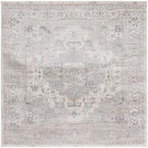 Ковер SAFAVIEH, 201 x 201 см, Brentwood Collection, цвета ivory и grey, медальонный дизайн с эффектом потертости, не линяет и прост в уходе, идеален для помещений с высокой проходимостью в гостиной, спальне (BNT851J)