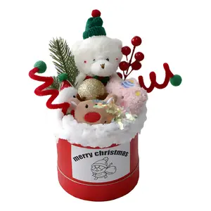 Плюшевая игрушка милый медведь с букетом в ведерке, 25 см Brangdy, зеленый