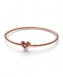 Браслет-манжета с застежкой в виде сердца, покрытый розовым золотом Pandora, Rose gold plated