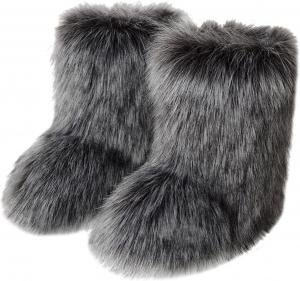 Женские пушистые меховые ботинки-теплушки зимние теплые снежные ботильоны мода, удобные плоские туфли, ботинки средней высоты с искусственным мехом для женщин LJCFSDL, Dark Grey