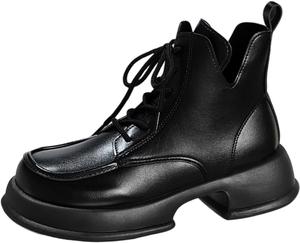 Женские ботильоны на платформе с боковым V-образным вырезом, шнуровкой, осенне-зимние, с квадратным носком, модные повседневные короткие ботинки Generic, Black