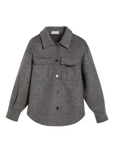 Шерстяная рубашка с карманом Brunello Cucinelli Kids, серый