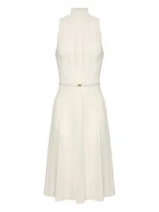 Вязаное миди-платье с высоким воротом и ажурным узором Elisabetta Franchi, нейтральный