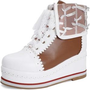 HILIB Женские милые ботинки Lolita Cosplay с брогом на танкетке, Brown