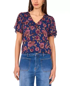 Женская блузка с рукавами-крылышками и V-образным вырезом Vince Camuto, синий