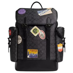 COACH Подписной холщовый рюкзак с кожаной спинкой большой женский черный