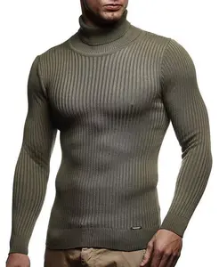 Мужской водолазный свитер приталенный с воротником-поло | Длинный свитер с высоким воротником для мужчин Leif Nelson, коричневый/бежевый