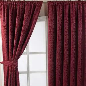 Теплоизоляционная штора HOMESCAPES из бархатного жаккарда со сборчатой лентой, 2 шт., бордовый, 228 x 117 см Homescapes