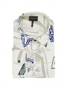 Рубашка с принтом в виде почтовых марок EMPORIO ARMANI, бежевый