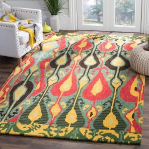 Ковер SAFAVIEH, 275 x 366 см, Ikat Collection, Blue & Green, ручной работы из шерсти, идеально для помещений с высокой проходимостью в гостиной, спальне (IKT222B)